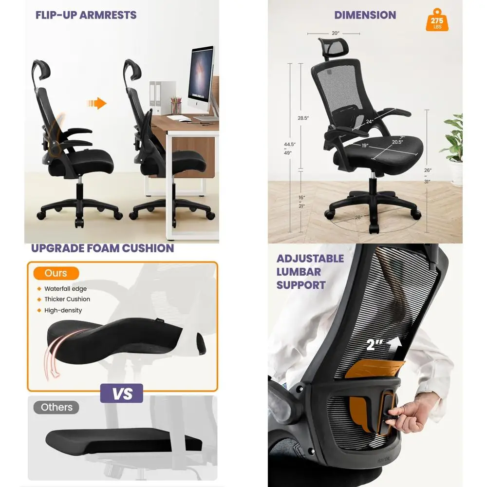 

Ergonomic Adjustable Home Office Desk Chair High Back Computer Gaming Mesh Chair with Comfy Task Adjustable Arms Lumbar Neck Sup