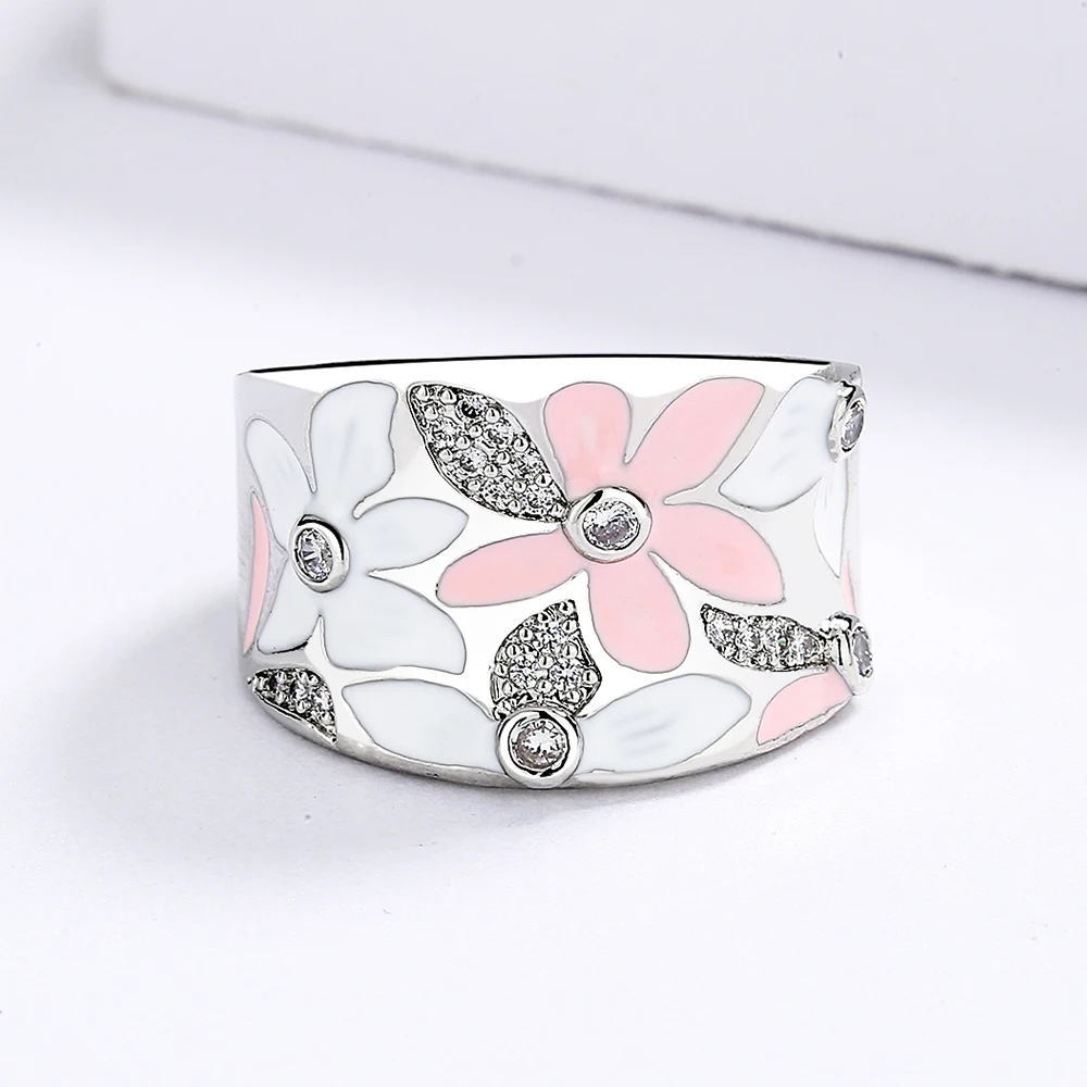 Hot Selling Exquisite Red Flower Ring 925 Silver New Handmade Enamel For Women\'s Wedding Bridal Ring Party Jewelry