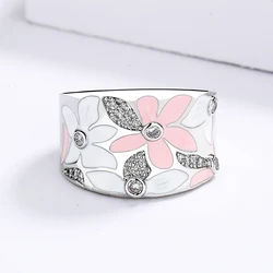 Hot Selling Exquisite Red Flower Ring 925 Silver New Handmade Enamel For Women's Wedding Bridal Ring Party Jewelry