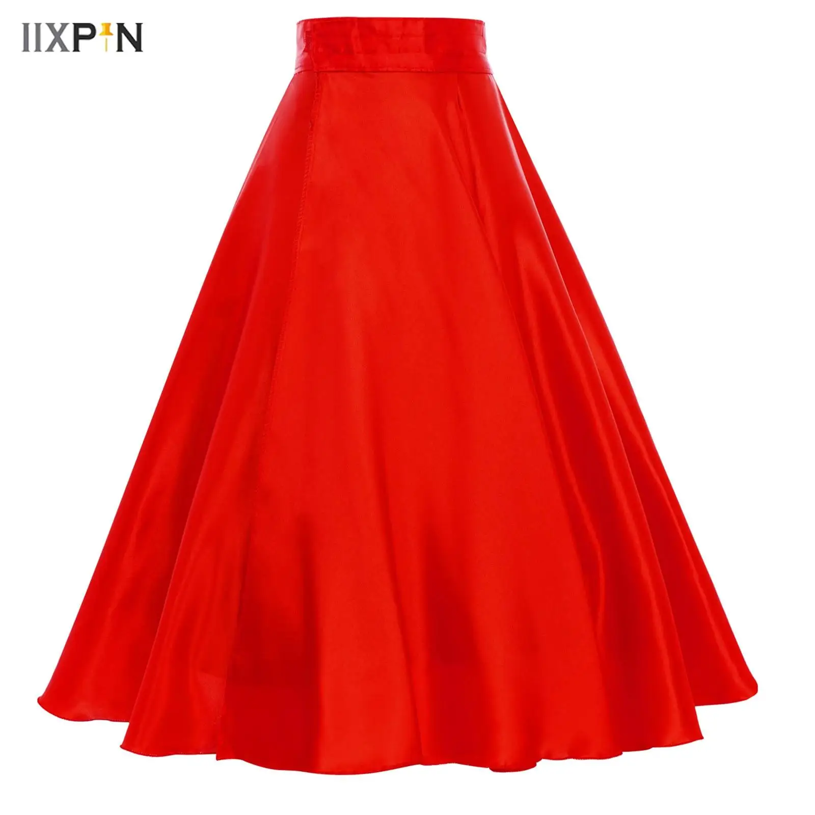

Kids Girls Spanish Flamenco Skirts Hook and Loop Fastener Waistband Side Split Wide Hemline Satin Skirts Ballroom Dance Costume