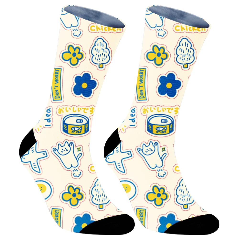 Chaussettes Hip Hop à motif mignon, chaussettes imprimées, chaussettes d'équipage respirantes, chaussettes en coton pour planche à roulettes, cadeaux de Noël, nouveau, 2024