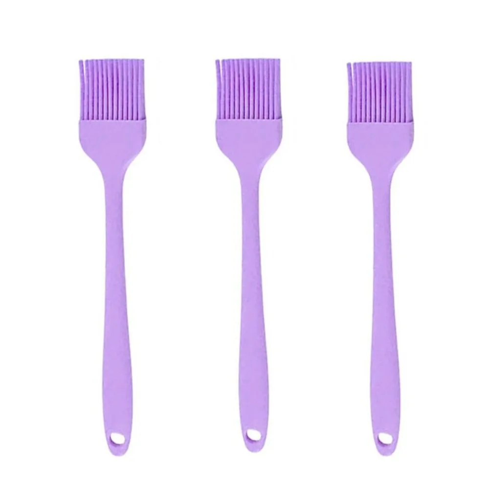 3pcs Food Grade Silicone Basting Pastry Brush Hanging Hole Purple Kitchen Food Brush Heat Resistant Black Baking Brush Grilling