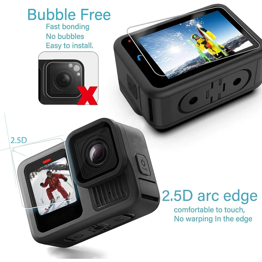 For GoPro Hero 13 Screen Protector 9H Ultra Clear Tempered Glass Silicone Lens Protective Cover for GoPro Hero 13 Action Camera