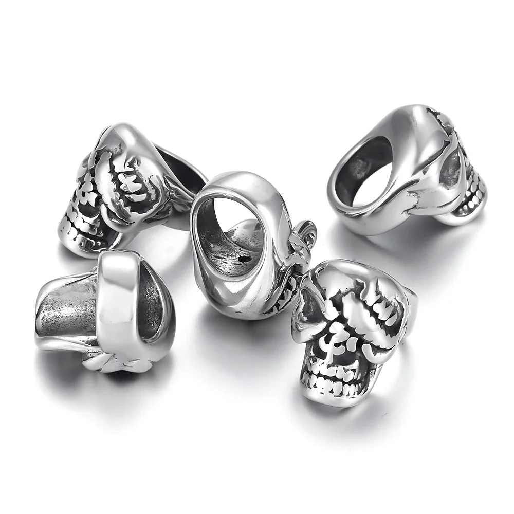 Stainless Steel Skull Beads Metal Spacer Large Hole 8mm Charm Slider DIY Men Bracelet Making Supplies Jewelry Findings