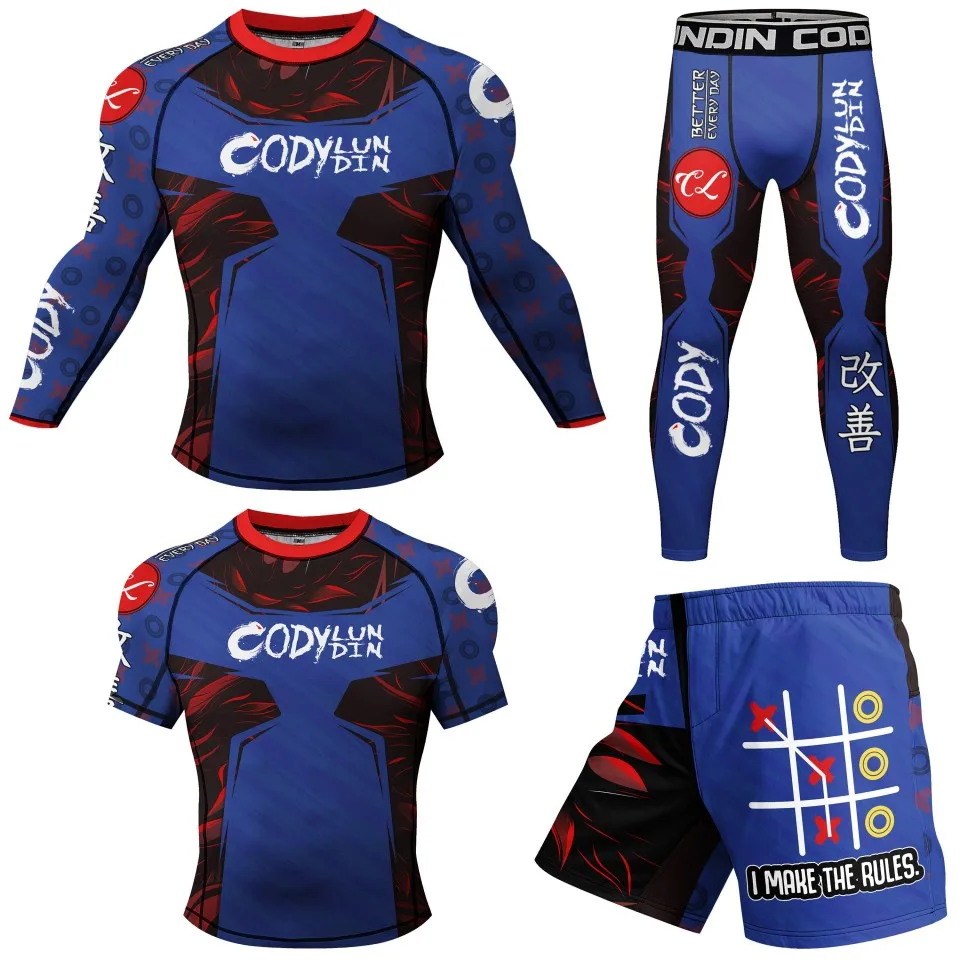 Anti Rubber Slip Rashguard MMA Compression T-Shirt+Pant Boxing Mma Shorts Polyester Sublimation Rash Guard Bjj Kickboxing Sets