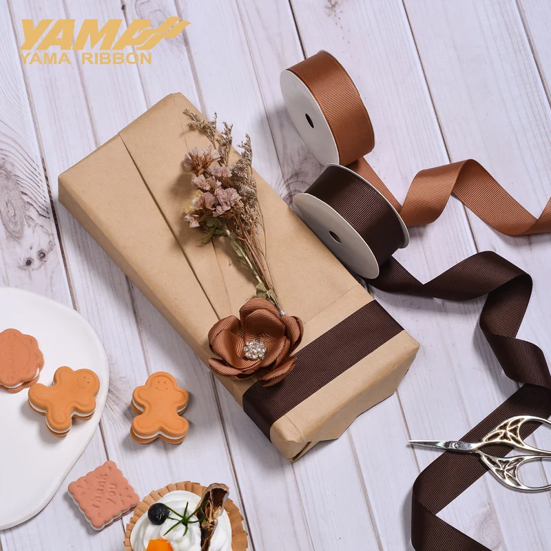 YAMA Dark Brown Ivory 25 28 32 38 mm 100yards/lot Grosgrain Ribbon for Gift Diy Dress Wedding Decoration Craft  Wrapping Ribbons