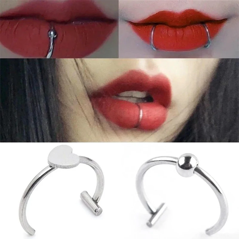 1Pc Stainless Steel Fake Nose Ring Hoop Septum Rings C Clip Lip Ring Earring Fake Nose Piercing Women Body Jewelry Non-Pierced