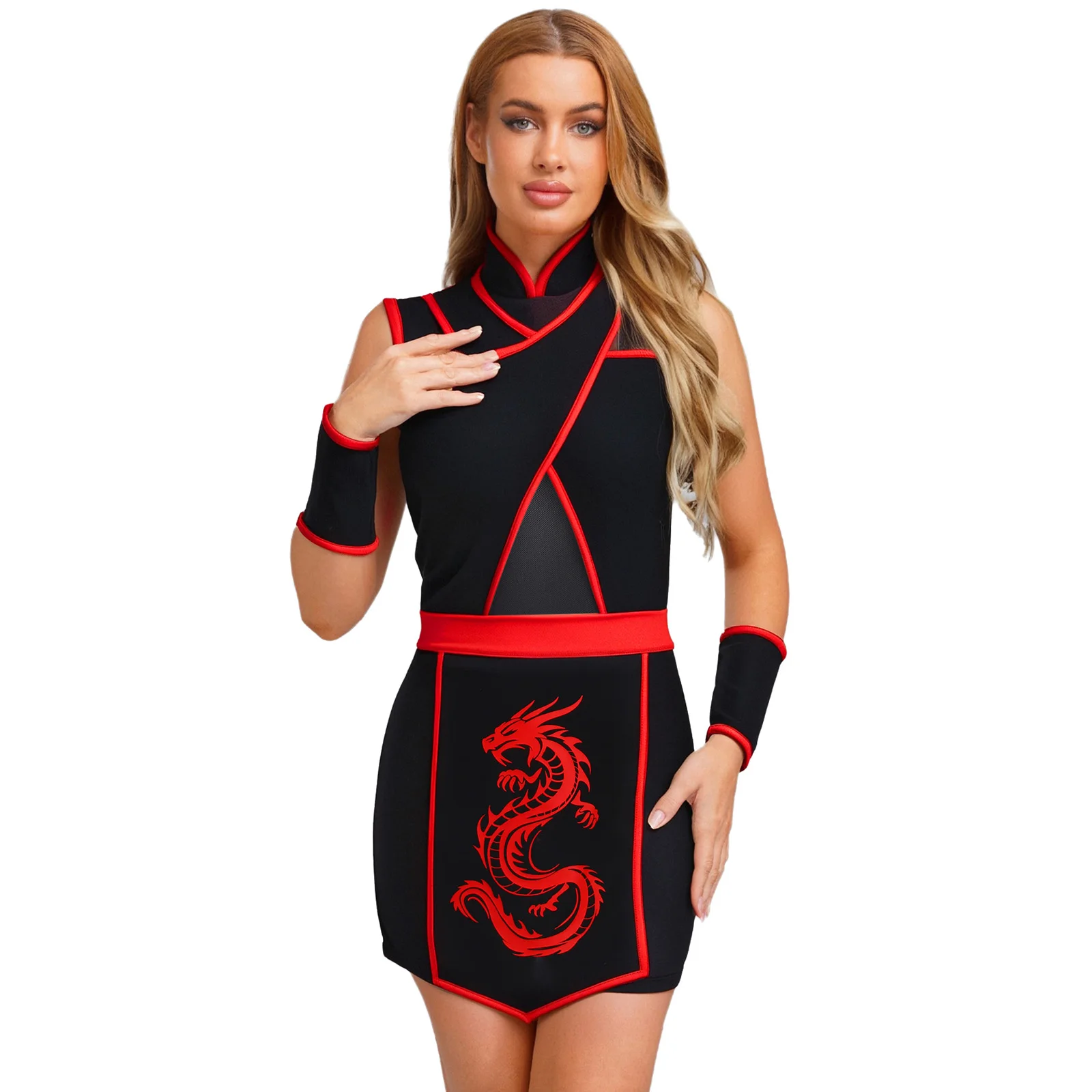 

Women Dragon Print Apron Stylish Ninja Dress Halloween Party Ninja Cosplay Dress Costume Carnival Themed Party Ninja Uniforms