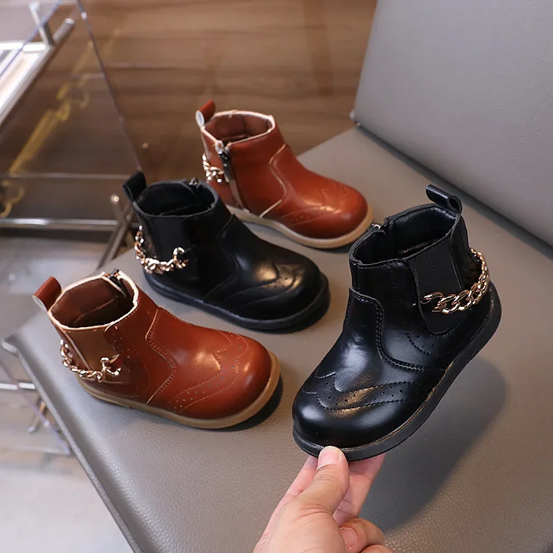 

Kids Shoes Boots for Girl Classic Chain Toddlers Causal Ankle Boots Spring Autumn Versatile Children Leather Short Boots Fashion