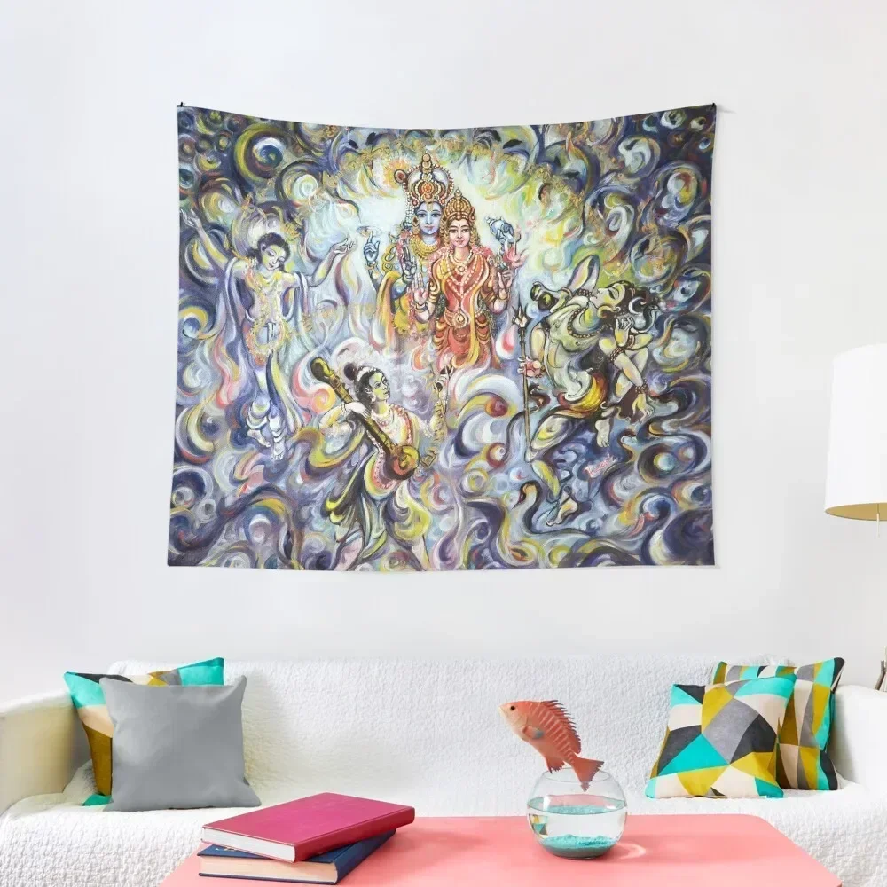 Dancing and Chanting for Vishnu Lakshmi Tapestry Decorative Wall Room Decor For Girls Bathroom Decor Tapestry