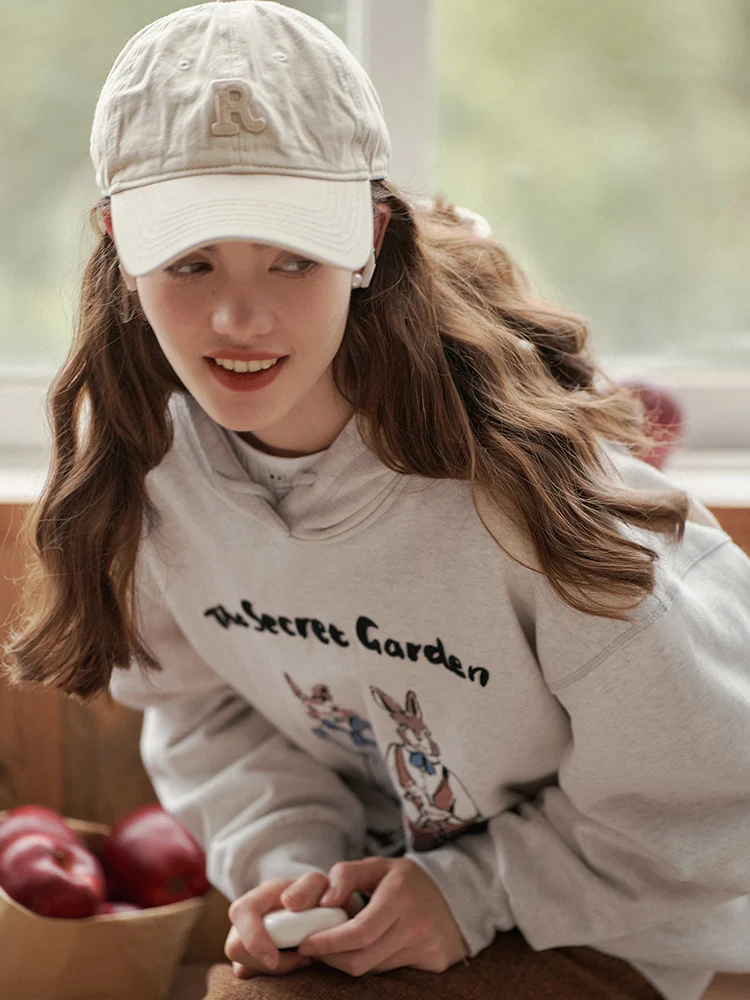Original Design Oversize Hoodie Women's Fashion Cartoon Animation Rabbit Year Print Long Sleeve Regular Length Loose Fit Swea...