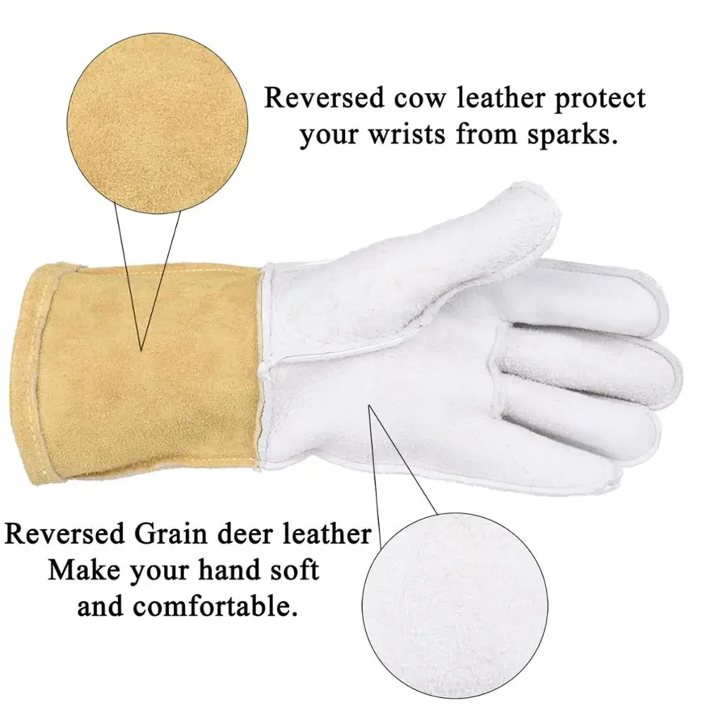 Pair TIG Welding Gloves 32cm(12.6") Deerskin Palm Cowhide Cuff Super Soft Sensitive Gloves CE Certificated WELDAS High Quality