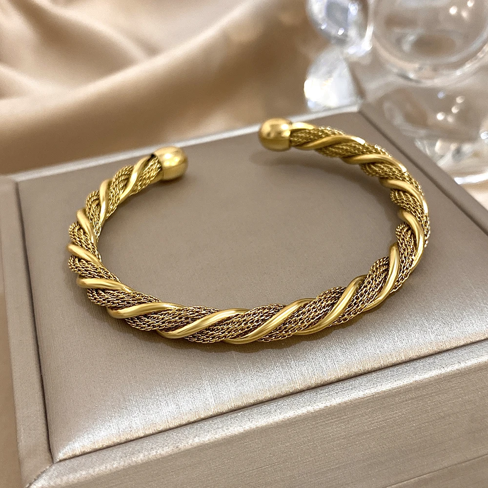 الكلاسيكية خمر الفولاذ المقاوم للصدأ المفتوحة الإسورة سوار للنساء الرجال الشرير مكتنزة مطلية بالذهب أساور امرأة هدية الكفة المعصم مجوهرات