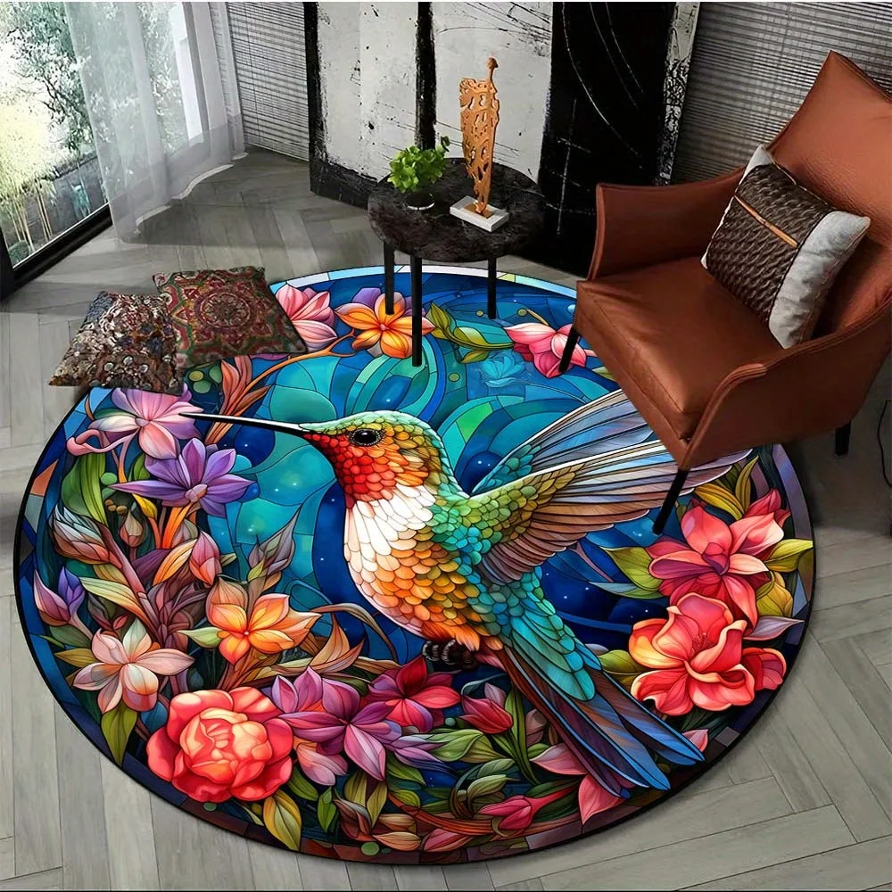 Humming Bird Printed Round Area Rugs Living Room Dining Room Non-slip Chair Mat Bedroom Bedside Foot Mat Home Carpets Decoration