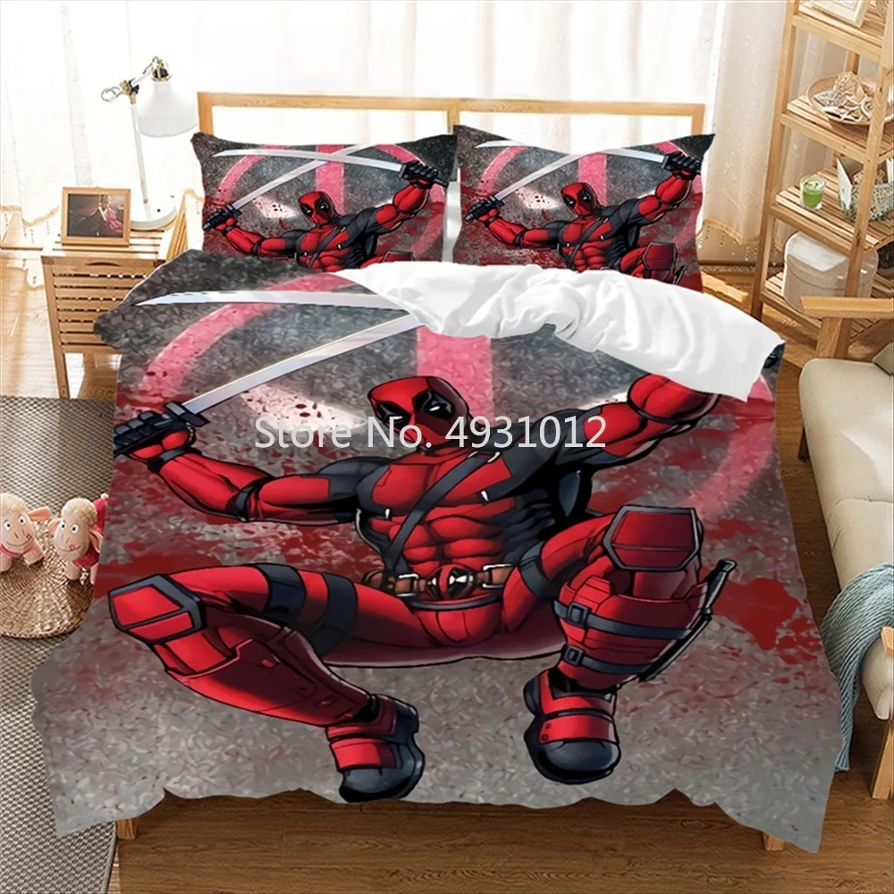 Disney-Juego de ropa de cama con estampado 3D de Deadpool, edredón de poliéster personalizado, chaqueta, funda nórdica de dibujos animados, decoración de dormitorio, Queen y King