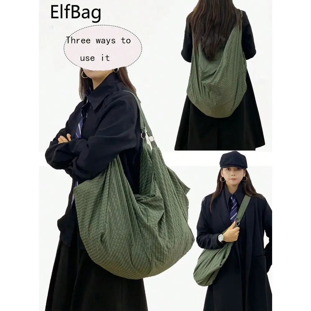 

Capacity DualColor Plaid Pattern Shoulder Bag, Soft And Durable Nylon Fabric, Womens Crossbody Bag, Casual Versatile Tote Bag,