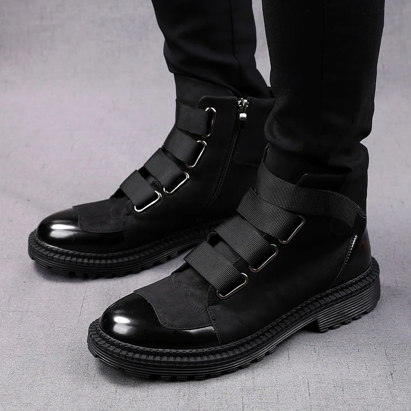 men's luxury fashion genuine leather boots brand designer black white shoes cowboy platform boot handsome ankle botas masculinas