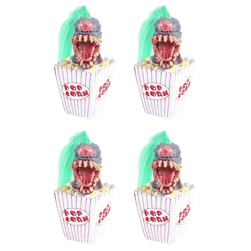 4X Clown Sculpture, Halloween Clown Decoration, Popcorn Clown Scary Clown Head Statue Resin Craft Clown From Space Green