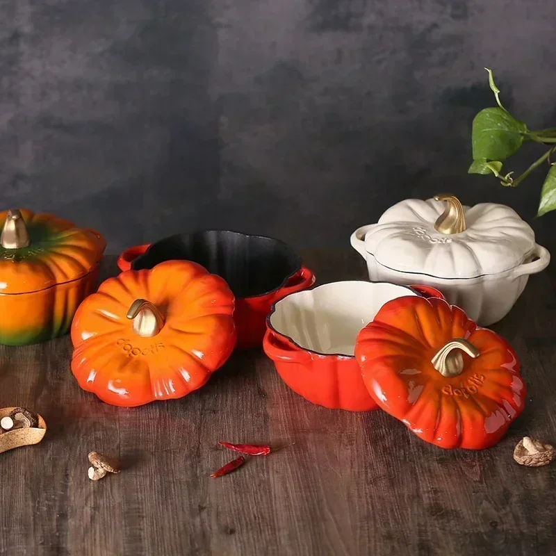 

Pumpkin Shaped Cast Iron Enamel Pot, Healthy Material, Easy to Clean, Non-Stick Soup Pot, Kitchen Cookware, Cooking Solution