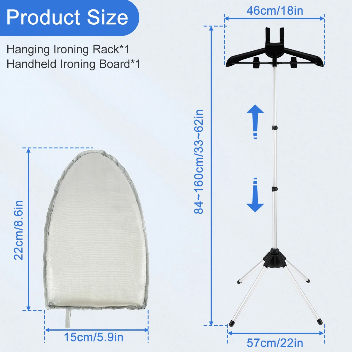 Iron Steam Stand Set with Hand-held Ironing Board Telescopic Adjustable Standing Ironing Hanger for Steaming Garment Clothes