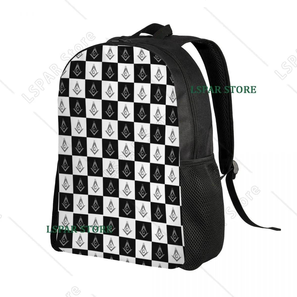 Custom Freemason Checkered Black and White Pattern Backpacks Waterproof School College Masonic Mason Bag Print Bookbags