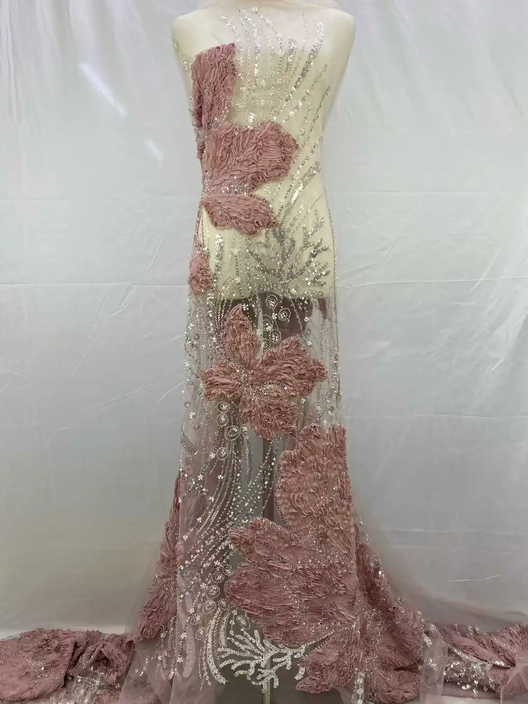 

3D африканская, французская, нигерийская роскошная тюлевая кружевная ткань с бусинами и блестками, 2021, высокое качество для свадебной вечеринки, шитье платьев невесты