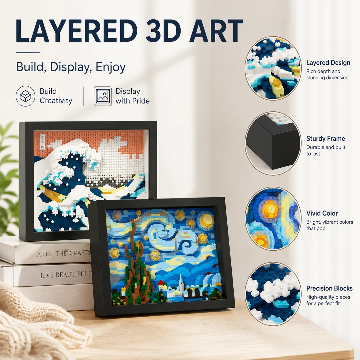 Creative World Famous Art Painting Night View Starlit Van Gogh Sunflowers Galaxy Kanagawa Block Christmas Birthday Gift - view 3