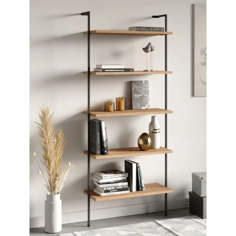 

Nordic wrought iron bookshelf floor rack living room solid wood decorative rack multi-layer storage simple home