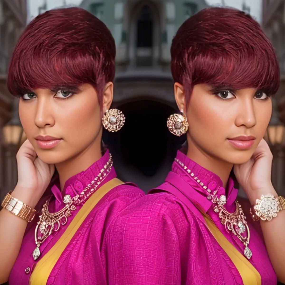 

Pixie Cut wigs Short Straight Human Hair Wigs with Bangs Natural 1B 99J and Brown Color Wig Short Layered Full Machine Made Wig