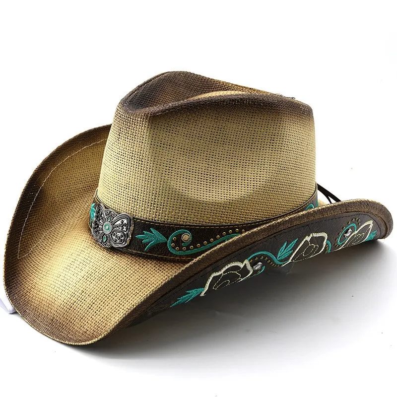 Men's and women's leather embroidered hat sunshade top ethnic style