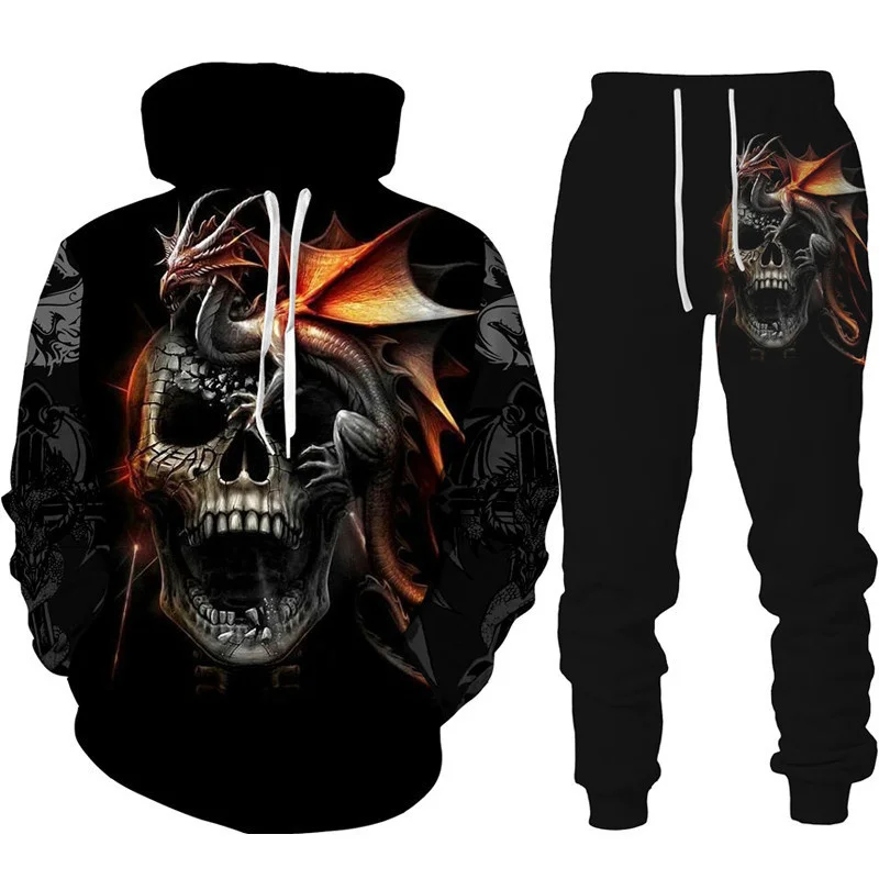 Fashion Retro Dragon Tattoo 3D Print Men Women Tracksuit Sets Casual Hoodie + Pants 2pcs Sets Oversized SweatshirtMen Clothing