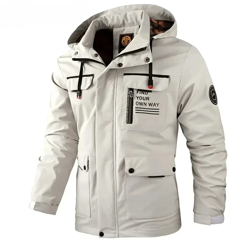 Spring And Autumn New Men's Windbreaker Outdoor Soft Shell Windproof Waterproof Jacket Long-Sleeved Hooded Solid Color Jacket