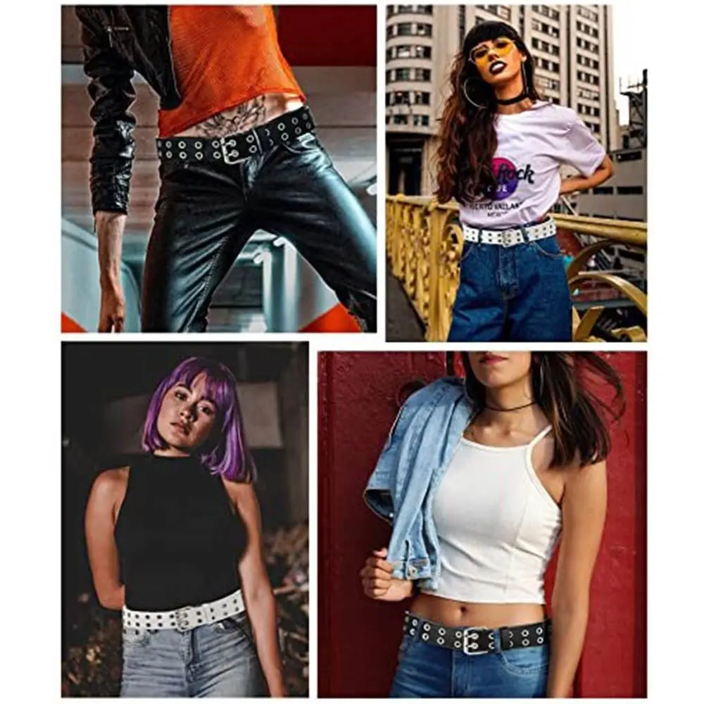 Women Punk Goth Belts Leather Women Pin Buckle Belt Double Pin Buckle Retro Punk Belt for Jeans Streetwear Halloween Decor