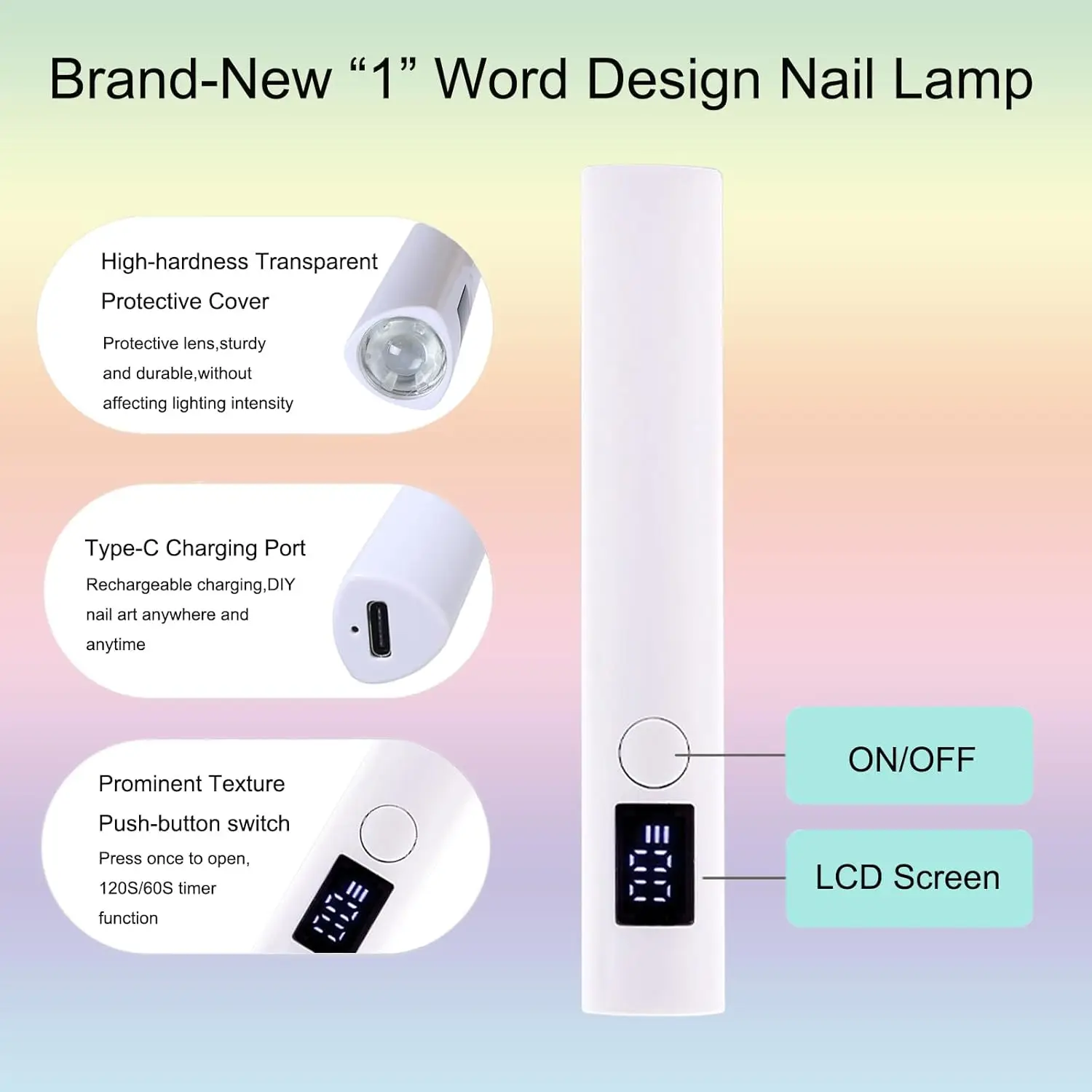 スタンド付きハンドヘルドUVネイルライト、LCDタイマー、DIYマニキュア用充電式LEDジェルランプ