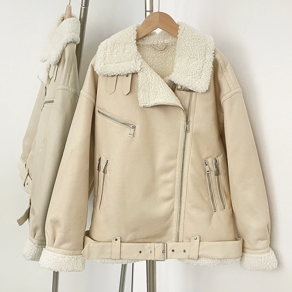 سميكة امبسوول معطف 2025 الخريف الشتاء أنيقة الفراء سترة المرأة موضة جديدة في معطف الشتاء الدافئ التلبيب كم طويل معطف دافئ