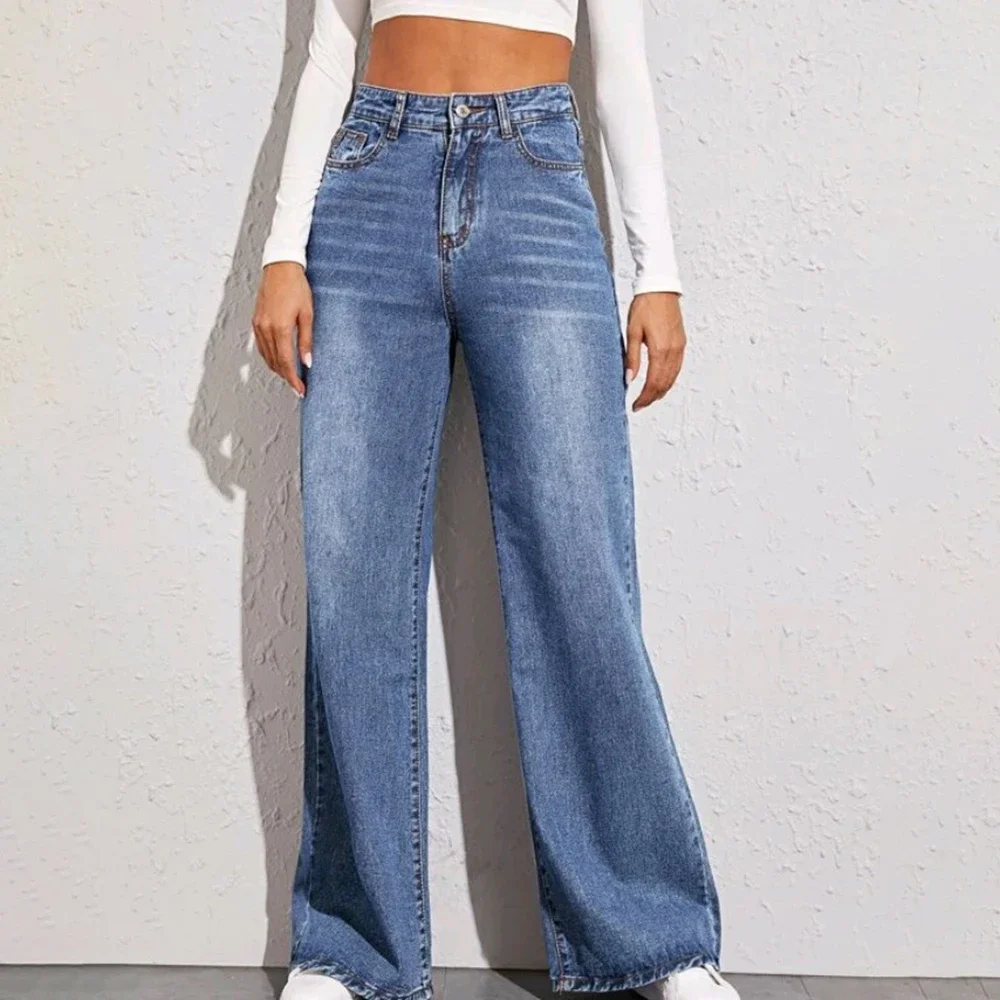 

Jeans Summer Simple Basics Solid Color Denim High Waist Full Length Straight Casual Jeans For Women