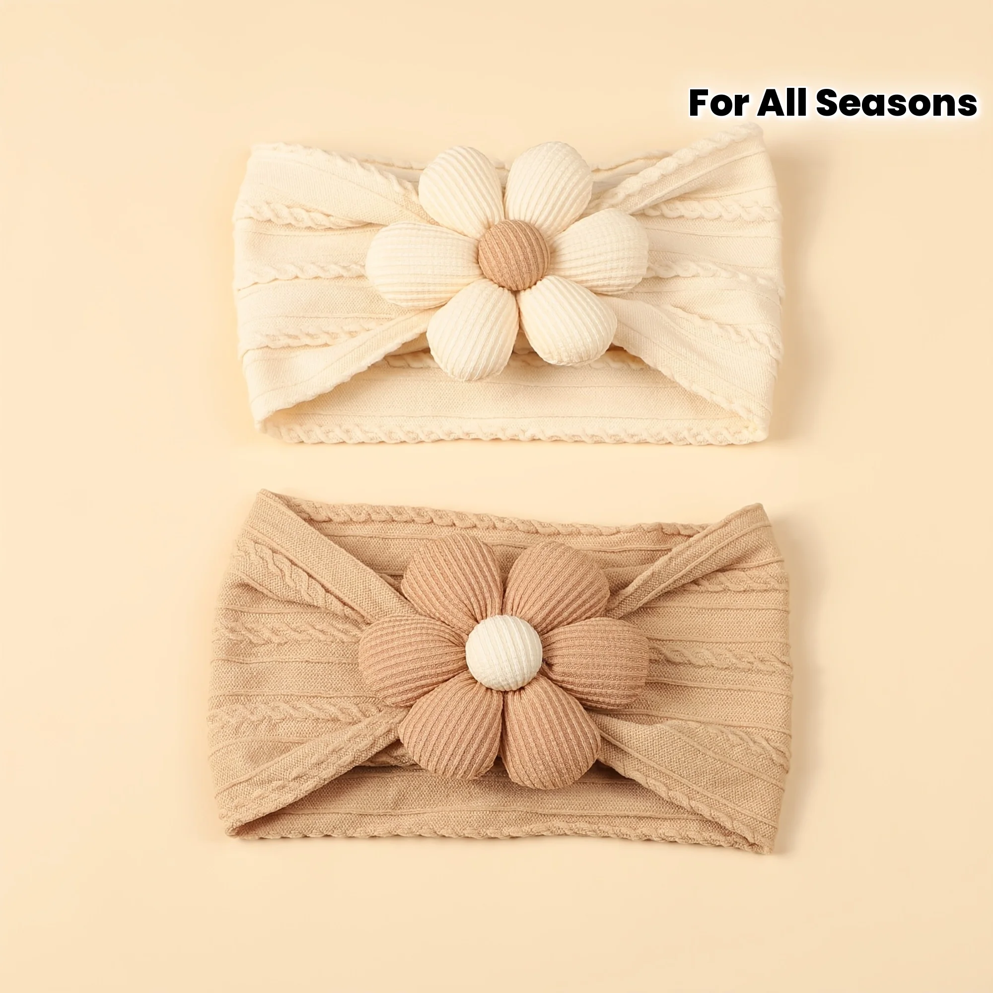 

2-pack girl, boy beige coffee flower nylon headband suitable for all seasons