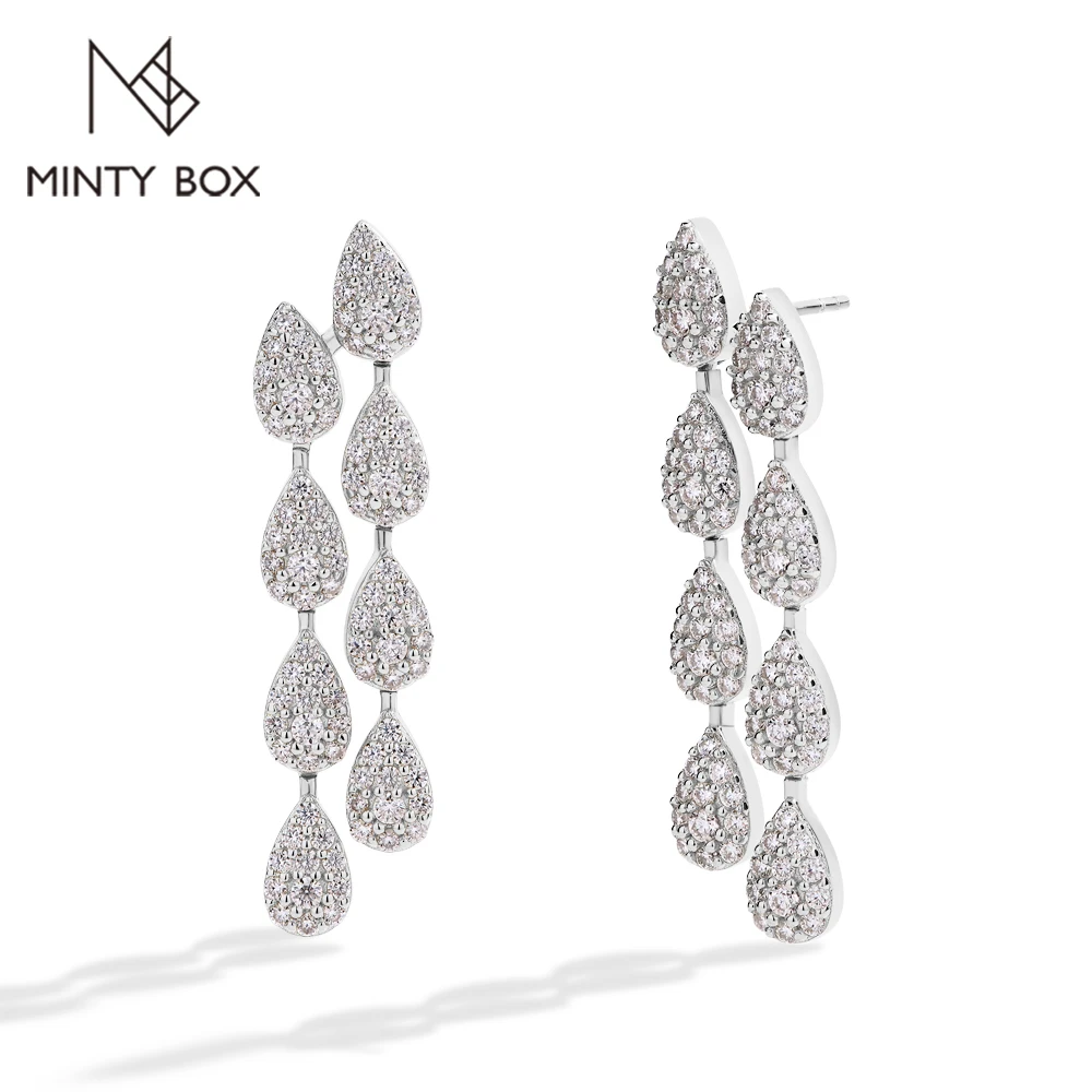 MINTYBOX S925 Silver 2.59ct Lab Diamond Moissanite Drop Earrings for Women 18k Gold Plated Leaves Dangle Wedding Earring Jewelry