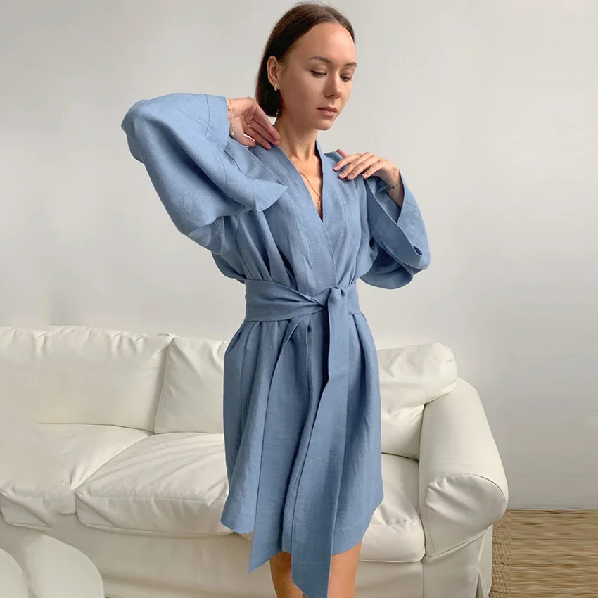 Loose Shower Robes For Women Long Sleeve V Neck Nightwear Solid Woman Clothes Winter Bathrobe Female Casual 2023 Pajamas Cotton