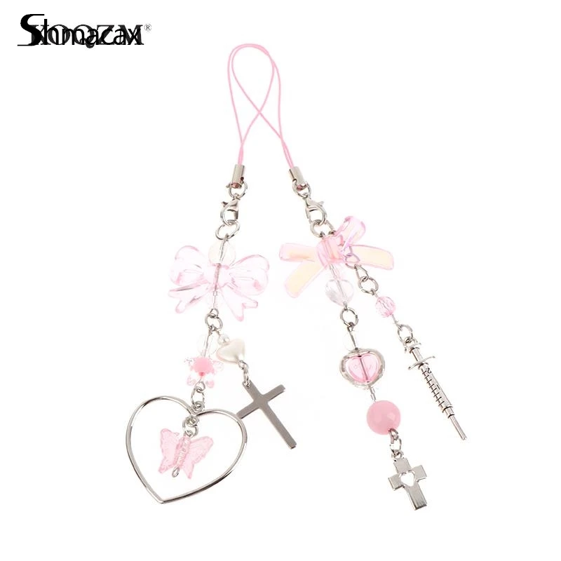 Phone Charms Pendant Kawaii Key Chain For Bag For Phone Cute Accessories Women Girl Straps Beaded Phone Lanyard