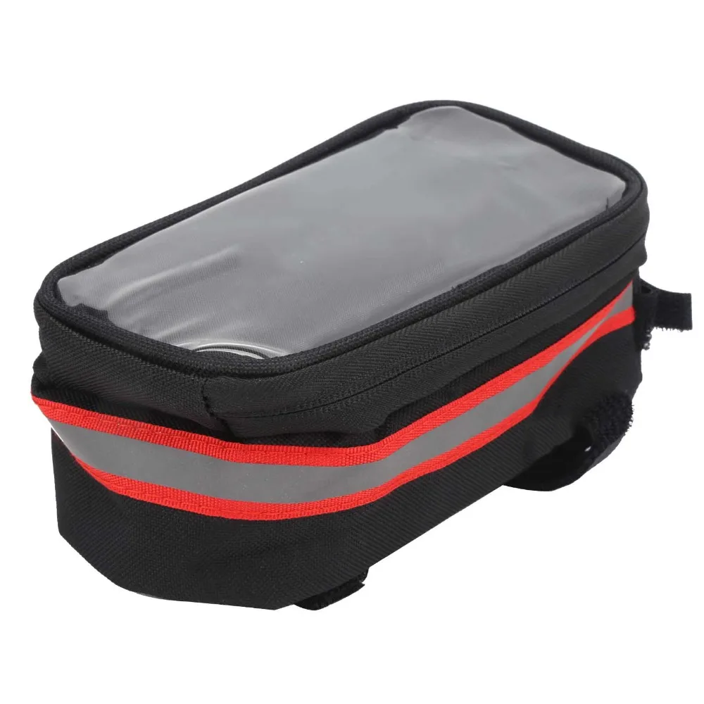 600D Nylon , TPU Bike Touchscreen Phone Bag Hook and Loop Straps with Reflective Side Strips Bicycle Phone Bag Easy Installation