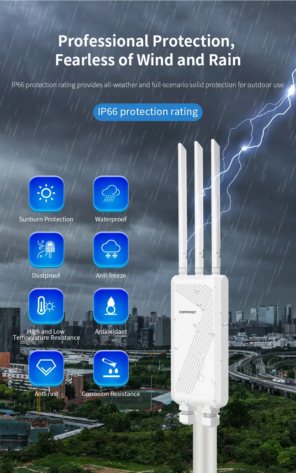 Comfast Outdoor CPE WiFi7 3600Mbps Wireless AP 2.4/5.8GHz Ripetitore WiFi Router AP Punto di accesso Antenna WiFi Extender Adattatore POE