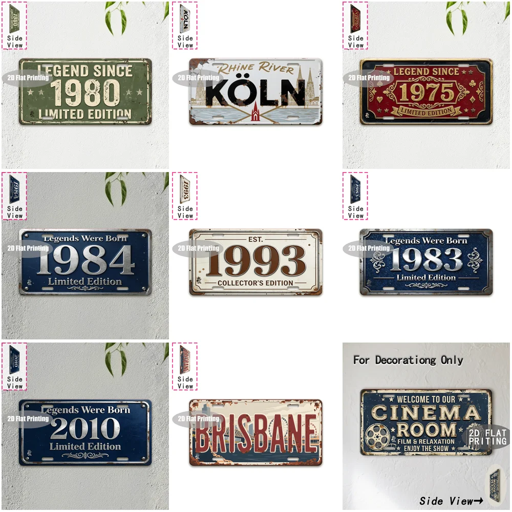 Tin Sign - Vintage Cinema Room City Year License Plate Metal Plaque Wall Decor for Home Bar Cafe