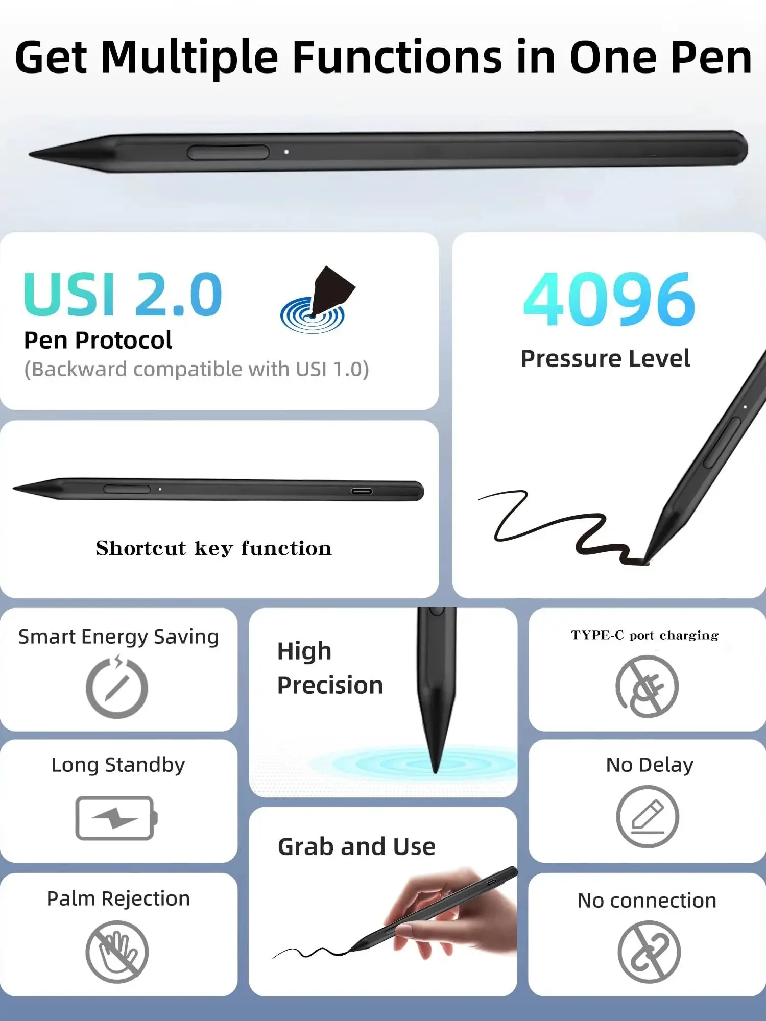 قلم USI 2.0 لجهاز Amazon Fire Max 11 اللوحي، قلم USI Chromebook لقلم Lenovo Chromebook Duet Pen، Acer Chromebook Spin 314 St