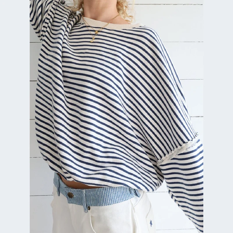 المرأة عادية مخطط الربط القمم كم طويل طاقم الرقبة البلوز الراحة تنوعا موضة هوديي الخريف التنقل الملابس #4