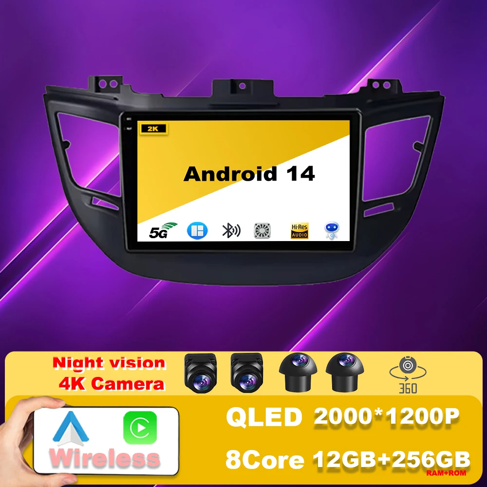 

Автомобильный радиоприемник мультимедиа для Hyundai Tucson 3 2015-2018 Android 14 Стерео навигация GPS Сенсорный экран Carplay 2din без 2din DVD