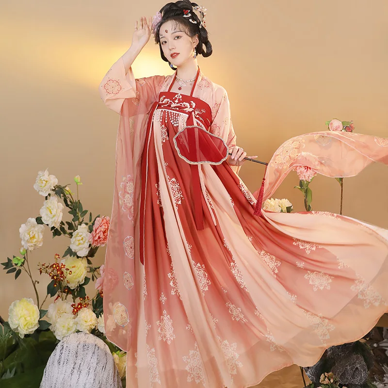 Chinese Style Hanfu Red Cosplay Costumes Dresse For Woman Stage Wear Dance Hanfu Dress Graduation Prom Formal Birthday Gift