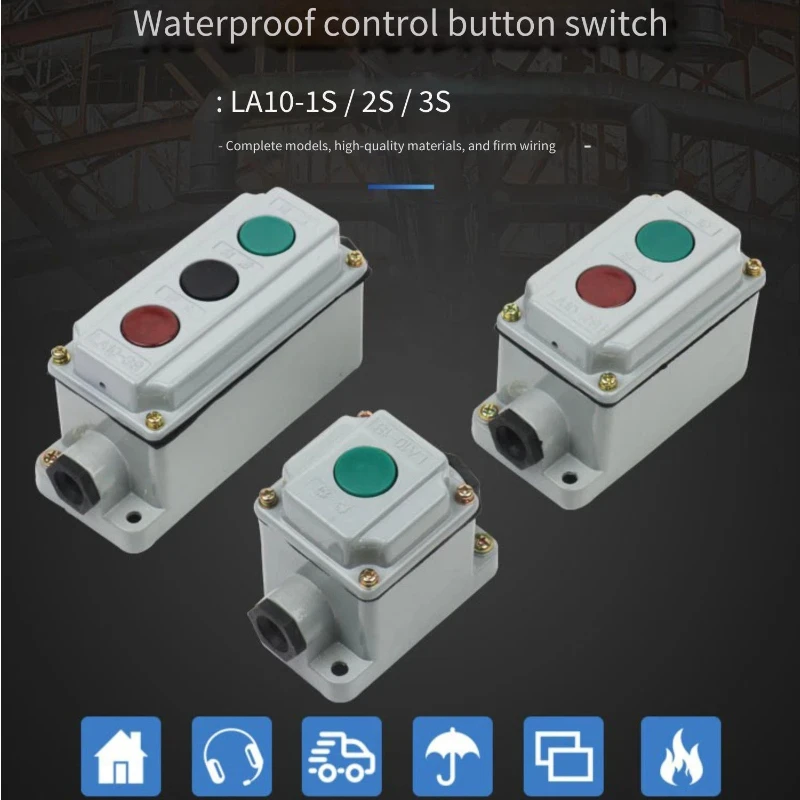 Start-stop Press Buckle Scatola interruttori pulsante impermeabile LA10-2S LA10-3S LA10-1S Pulsante di controllo Guscio in alluminio pressofuso