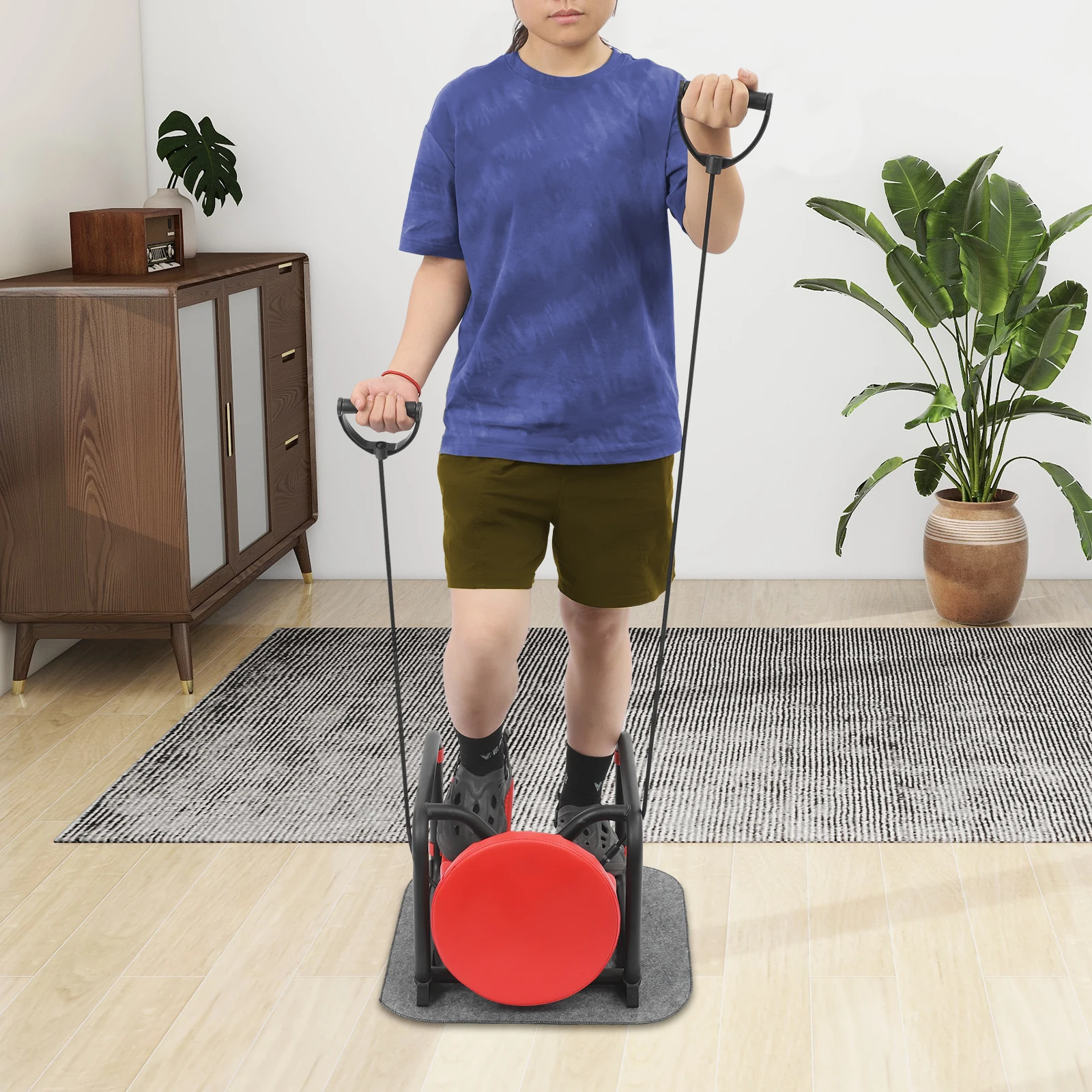 

Red/White Mini Sport Stepper Multi-function Hydraulic Stepper with Seat Exercise Stepper with Resistance Band Fitness Equipment