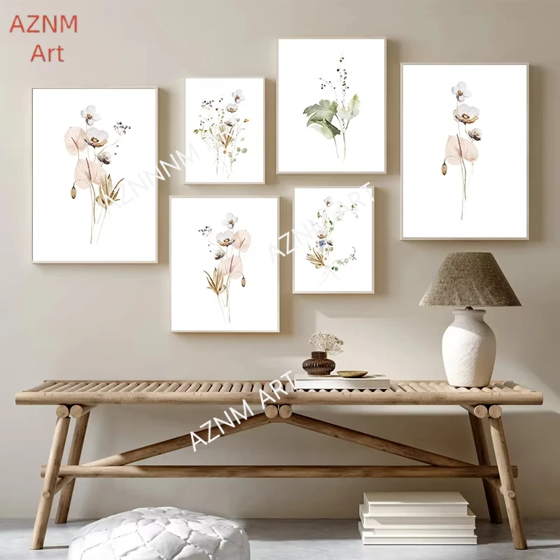 Blumenstrauß Aquarell-Kunstgemälde Japanische Ikebana-Blumen Wandbilder Minimalistisches Poster Leinwanddruck Schlafzimmer Heimdekoration